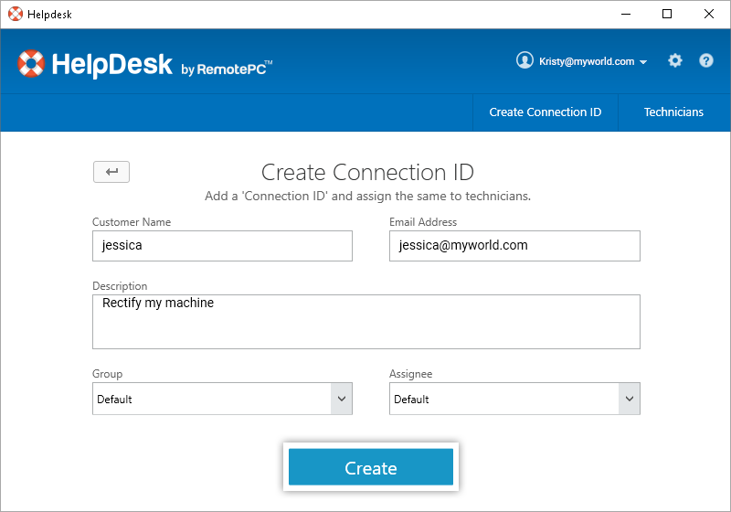 Creare l'ID di connessione